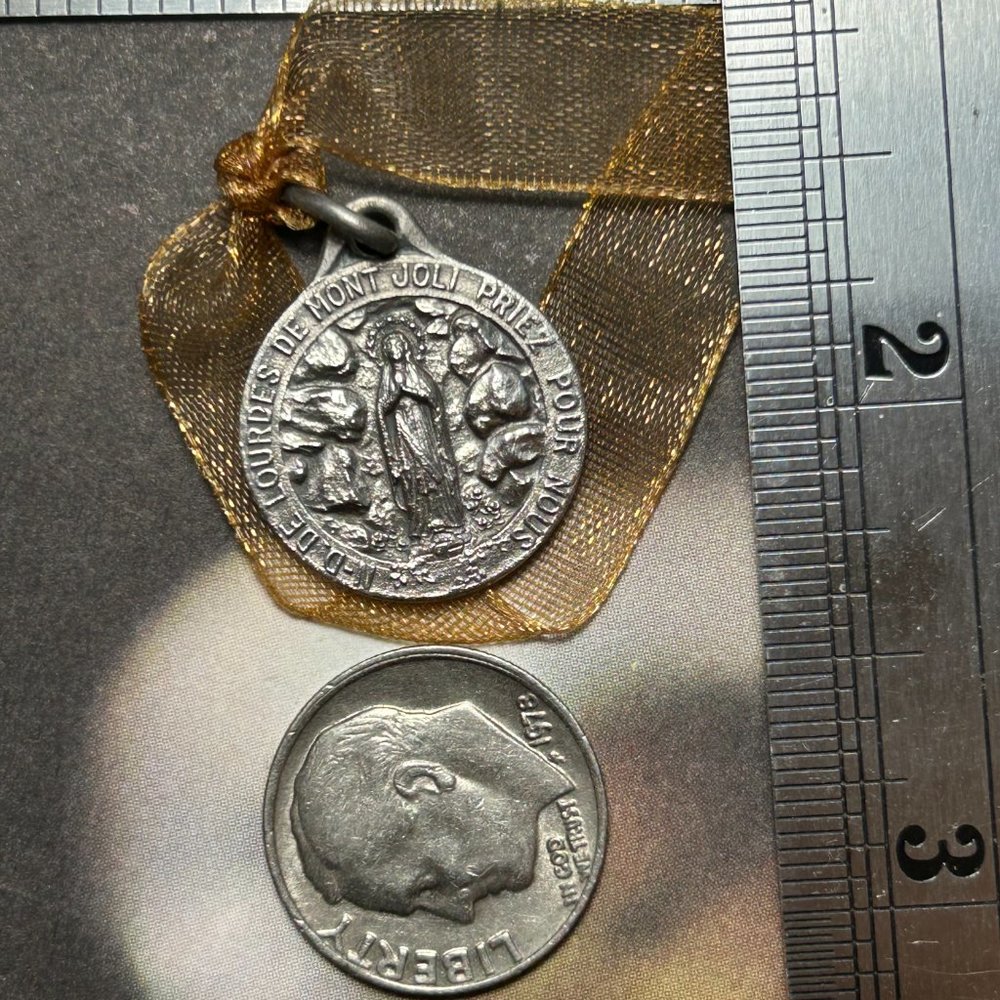 Vintage Our Lady of Lourdes of Mont Joli Religious Medal Pendant Charm